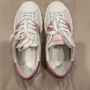 Versace Women's White and Pink Crystal Greca Sneakers